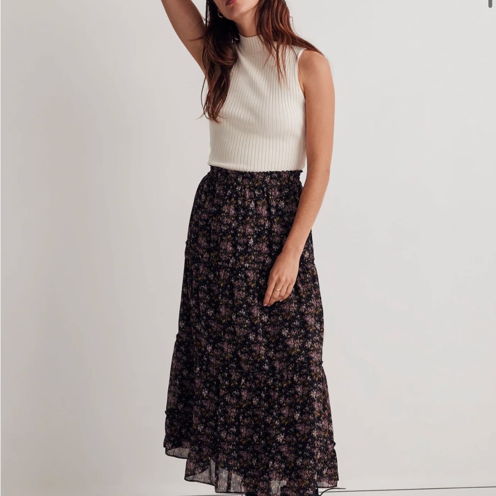 Madewell Crinkle Georgette Tiered Maxi Skirt in Blurred Blooms NWT size M